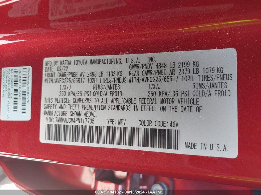 VIN 7MMVABCM4PN117705 2023 MAZDA CX-50 PREFERRED PLUS
