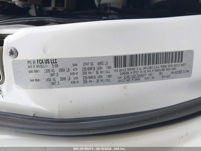 2020 CHRYSLER PACIFICA LIMITED - 2C4RC1GG2LR209077