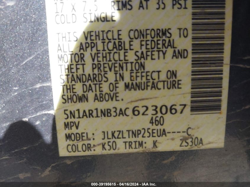 2010 Nissan Pathfinder Se VIN: 5N1AR1NB3AC623067 Lot: 39195615