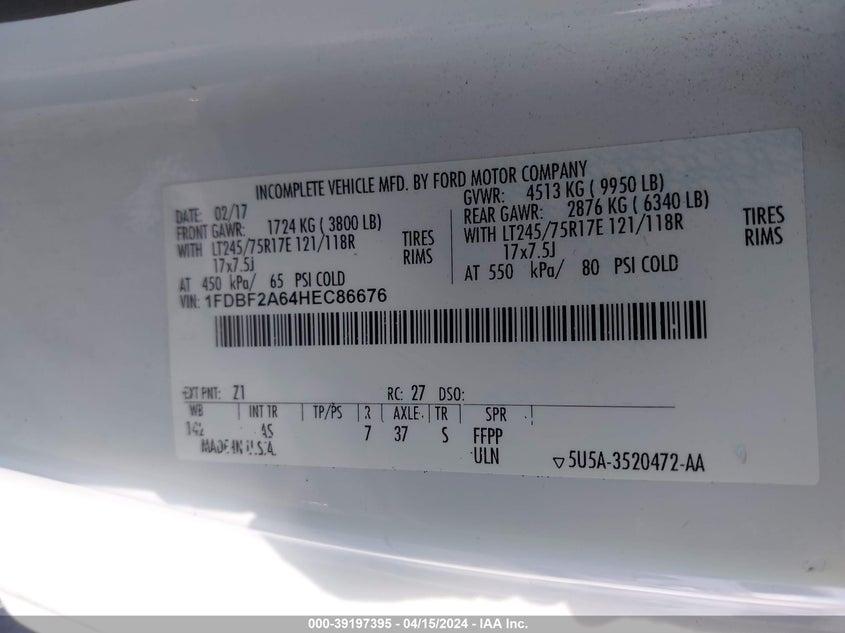 2017 FORD F-250 XL - 1FDBF2A64HEC86676