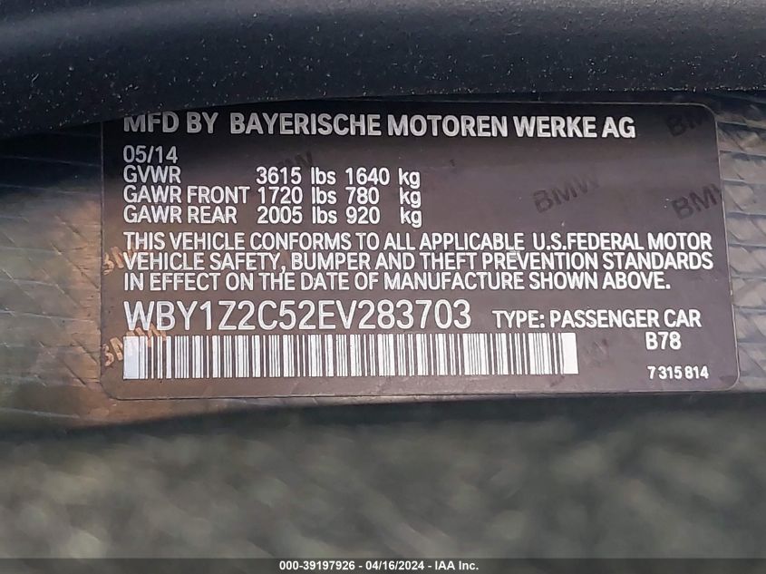 WBY1Z2C52EV283703 | 2014 BMW I3