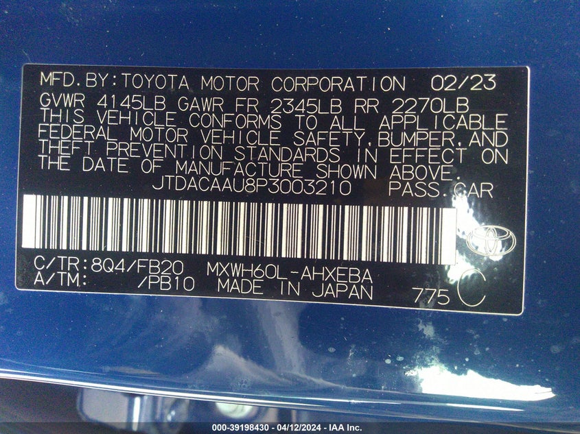 2023 TOYOTA PRIUS LE - JTDACAAU8P3003210