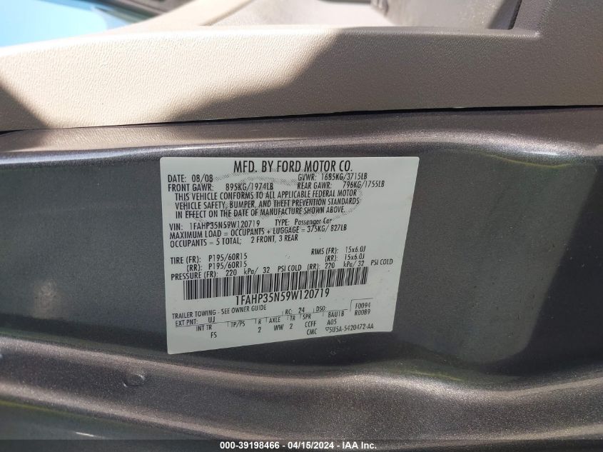 1FAHP35N59W120719 | 2009 FORD FOCUS