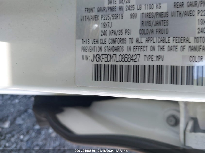 2020 MAZDA CX-5 GRAND TOURING VIN: JM3KFBDM7L0868427