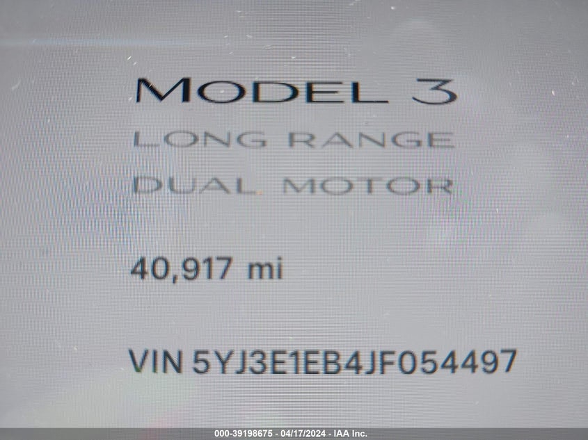 VIN 5YJ3E1EB4JF054497 2018 TESLA MODEL 3 LONG RANGE/PERFORMANCE