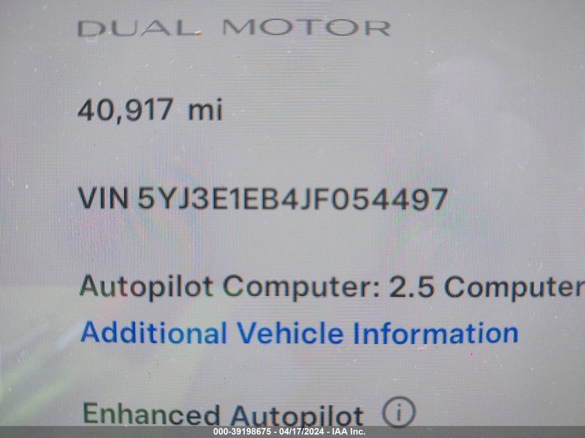 VIN 5YJ3E1EB4JF054497 2018 TESLA MODEL 3 LONG RANGE/PERFORMANCE