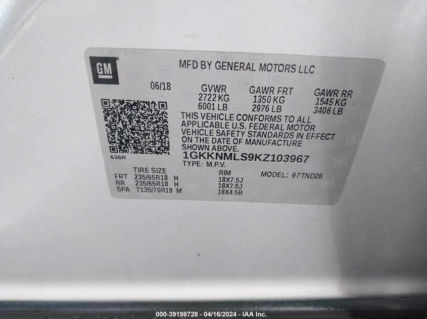 2019 GMC ACADIA SLT-1 - 1GKKNMLS9KZ103967