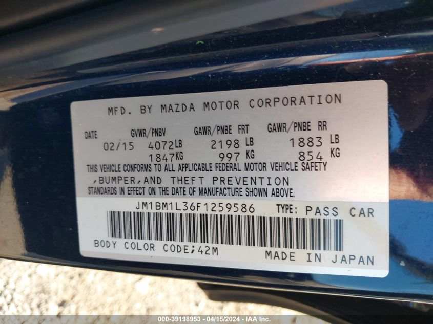 JM1BM1L36F1259586 | 2015 MAZDA MAZDA3