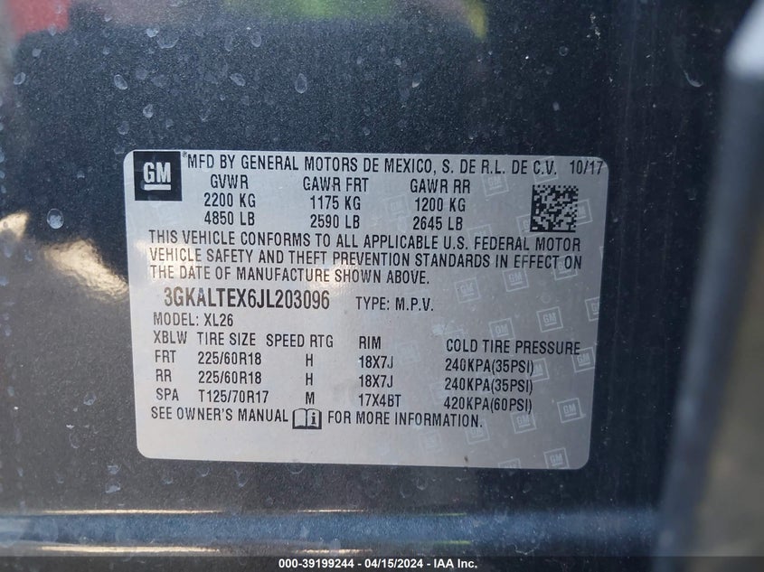 VIN 3GKALTEX6JL203096 2018 GMC TERRAIN SLE