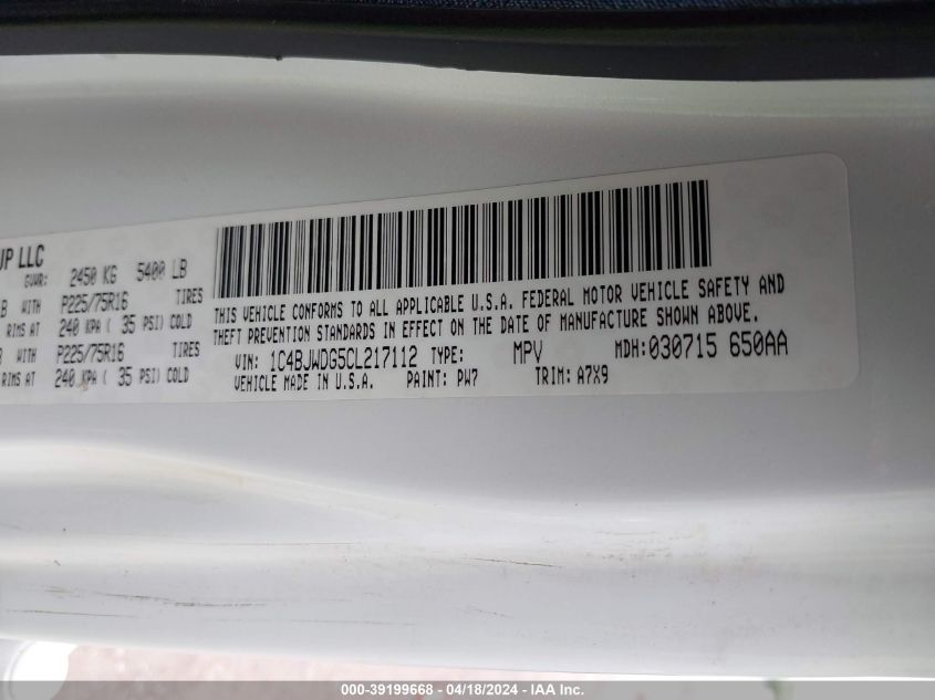 2012 Jeep Wrangler Unlimited Sport VIN: 1C4BJWDG5CL217112 Lot: 39199668