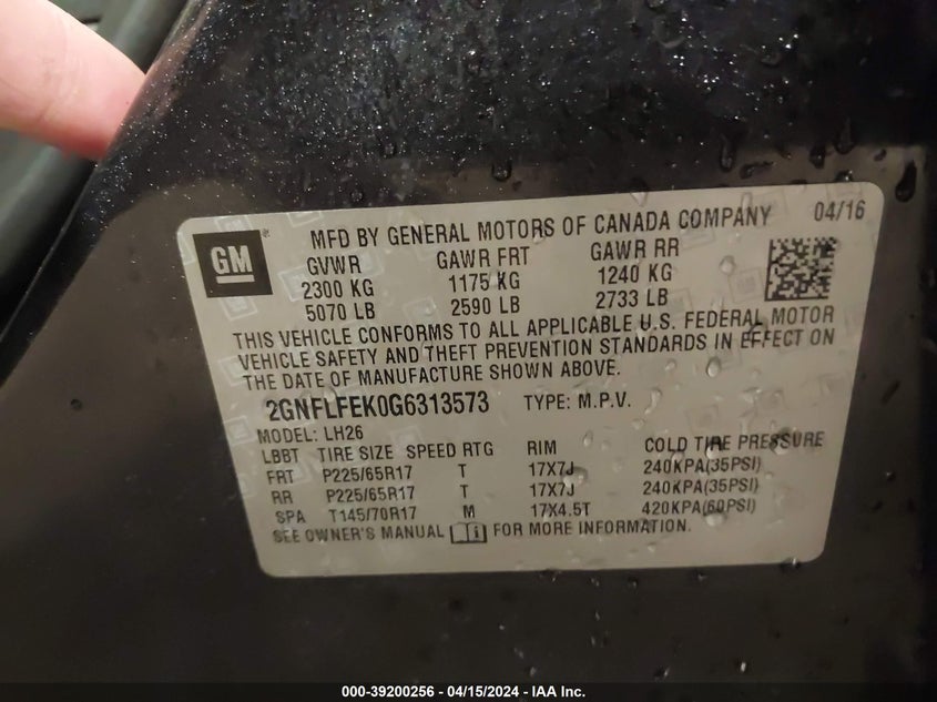 2016 CHEVROLET EQUINOX LT - 2GNFLFEK0G6313573