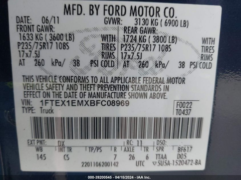 1FTEX1EMXBFC08969 | 2011 FORD F-150