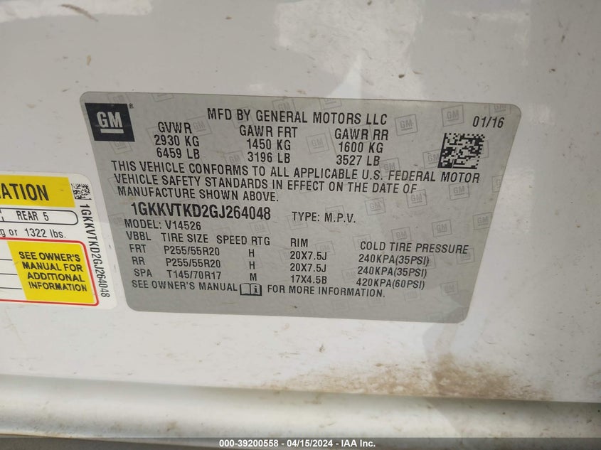 2016 GMC ACADIA DENALI - 1GKKVTKD2GJ264048