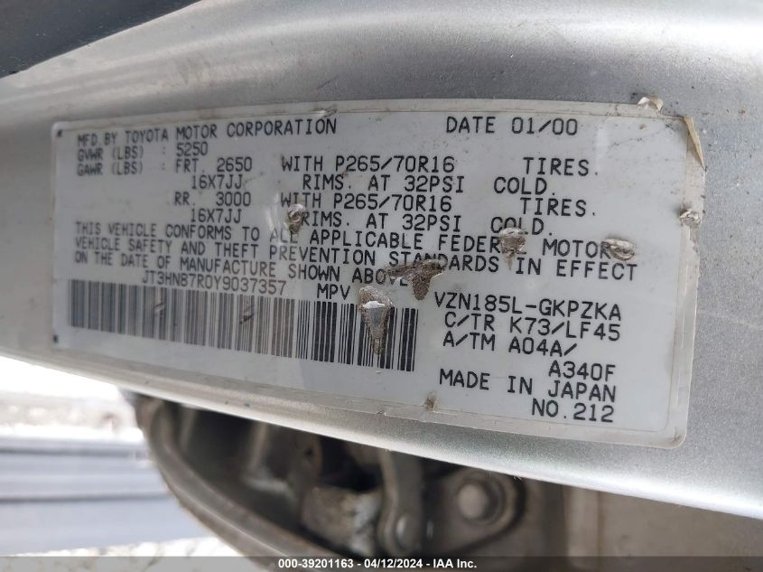 JT3HN87R0Y9037357 2000 Toyota 4Runner Limited V6