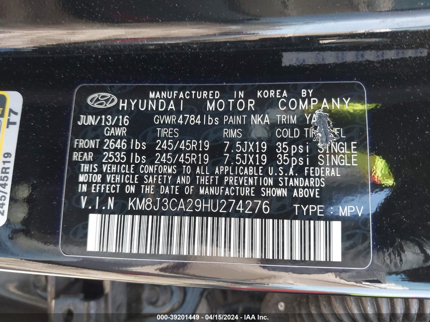 2017 HYUNDAI TUCSON LIMITED - KM8J3CA29HU274276
