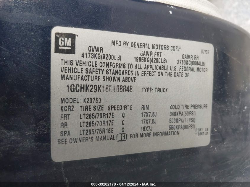 1GCHK29K18E108848 | 2008 CHEVROLET SILVERADO 2500HD