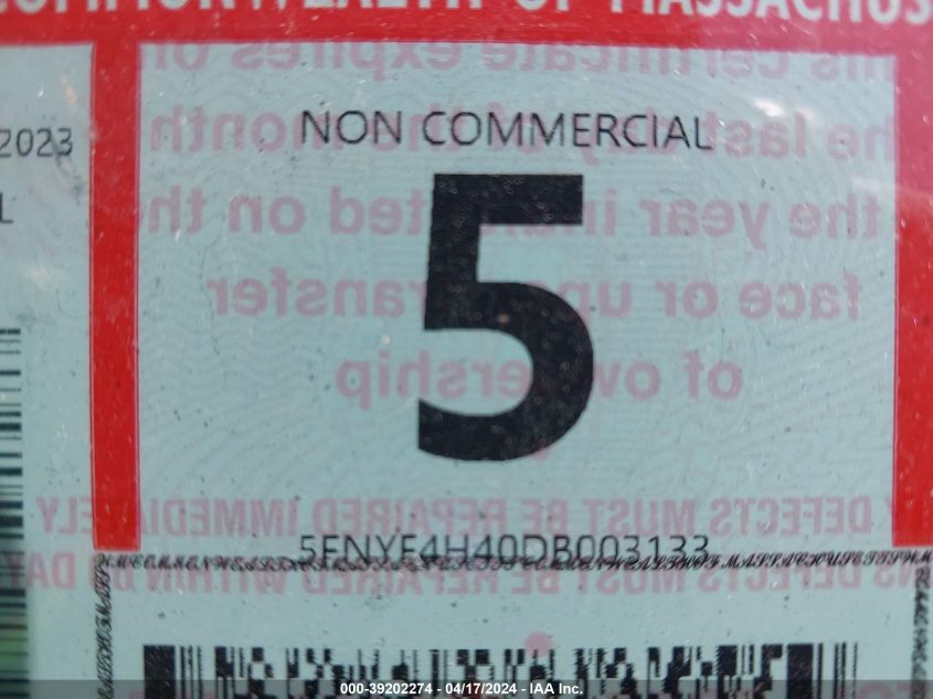 2013 HONDA PILOT EX - 5FNYF4H40DB003133