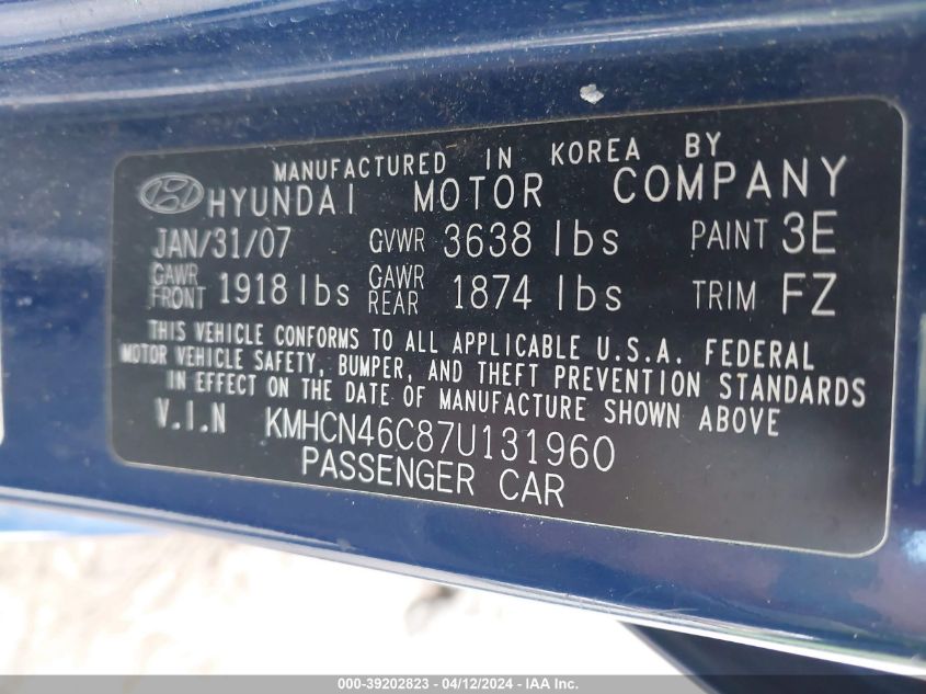 KMHCN46C87U131960 | 2007 HYUNDAI ACCENT