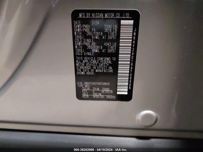 2024 NISSAN ARMADA SV 4WD - JN8AY2AD1R9708605