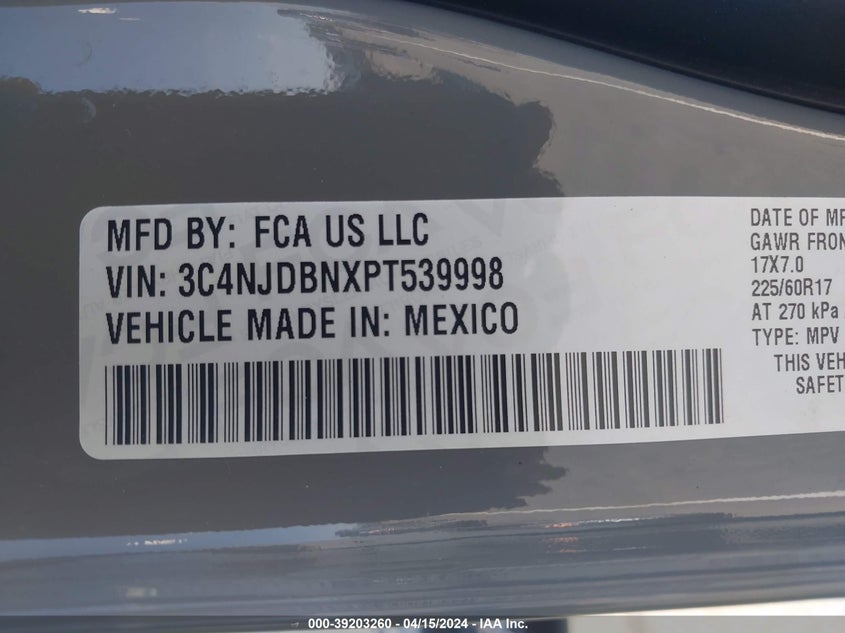 VIN 3C4NJDBNXPT539998 2023 JEEP COMPASS LATITUDE 4X4