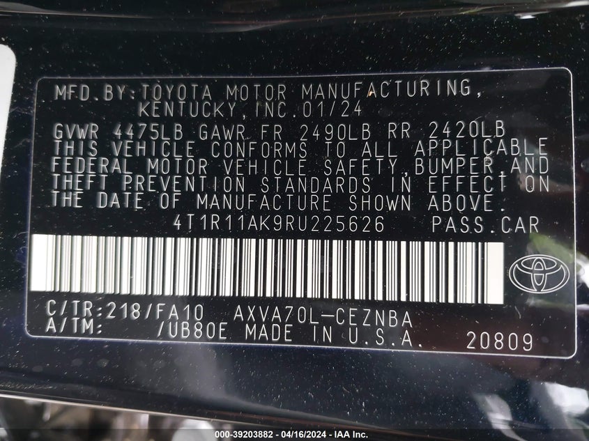 2024 TOYOTA CAMRY LE - 4T1R11AK9RU225626