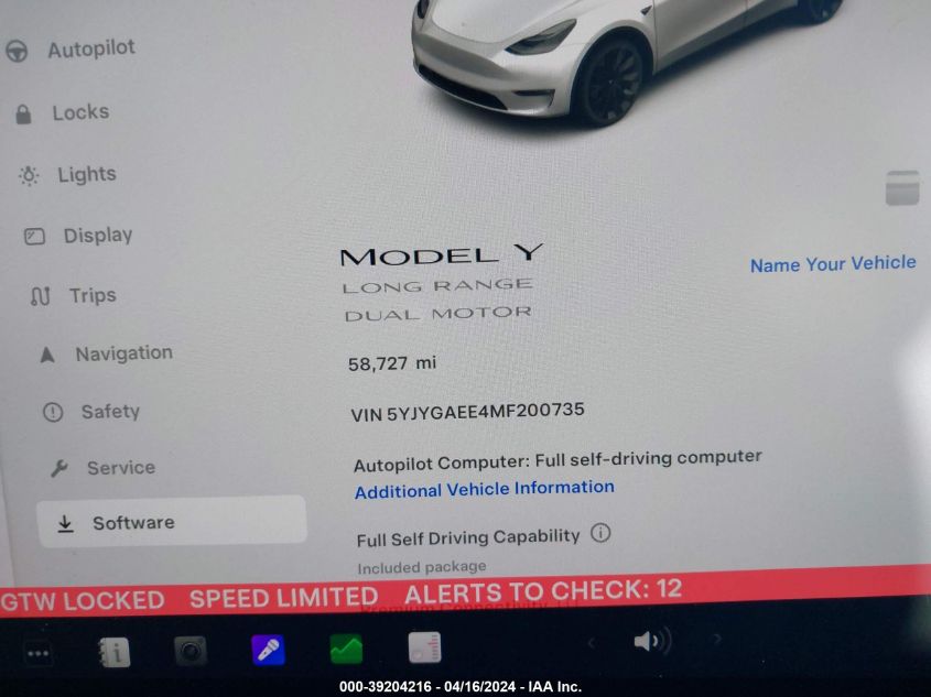 2021 Tesla Model Y Long Range Dual Motor All-Wheel Drive VIN: 5YJYGAEE4MF200735 Lot: 39204216