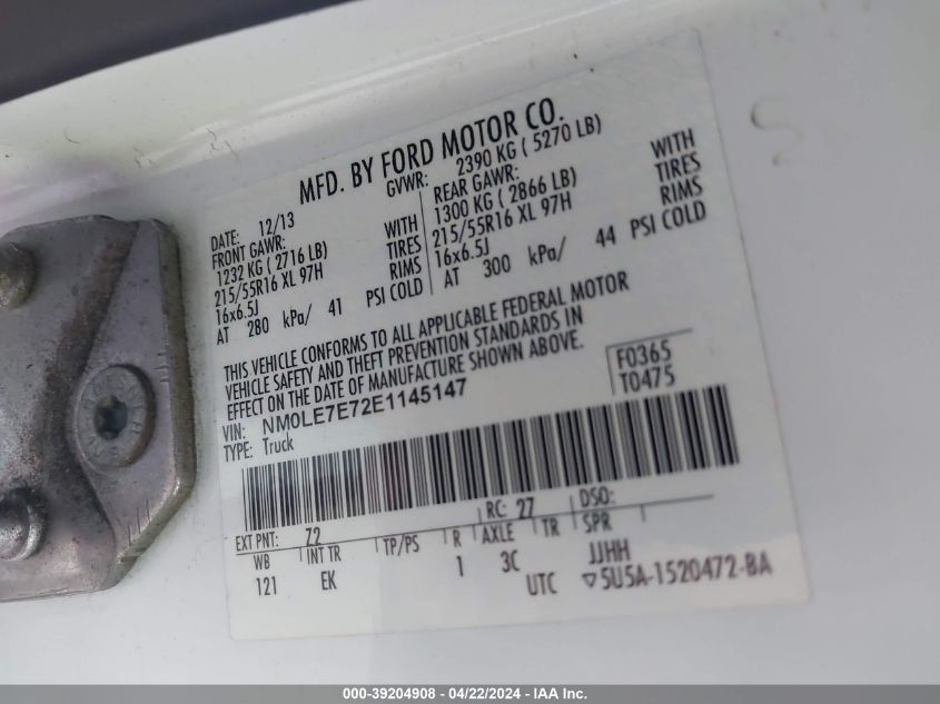 2014 Ford Transit Connect Xl VIN: NM0LE7E72E1145147 Lot: 39204908