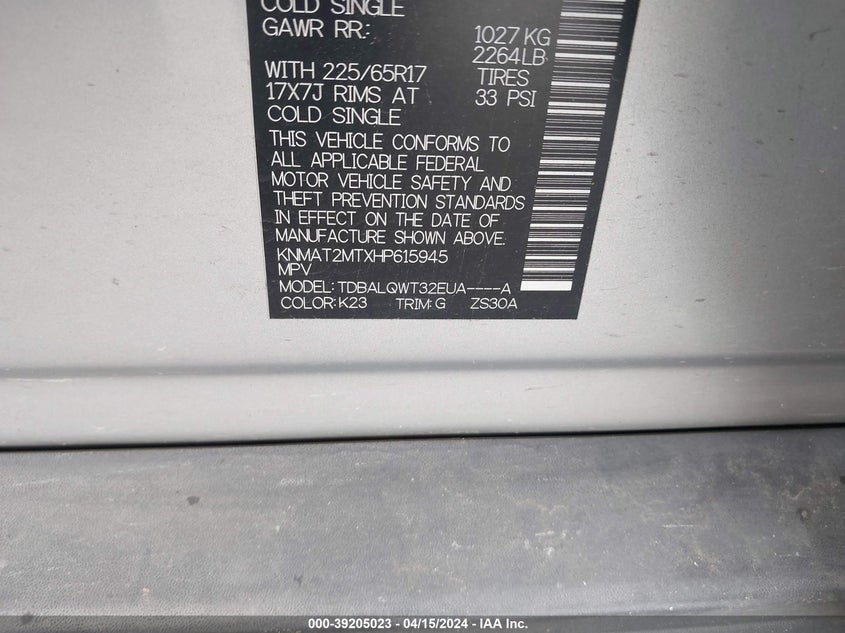 VIN KNMAT2MTXHP615945 2017 NISSAN ROGUE SV