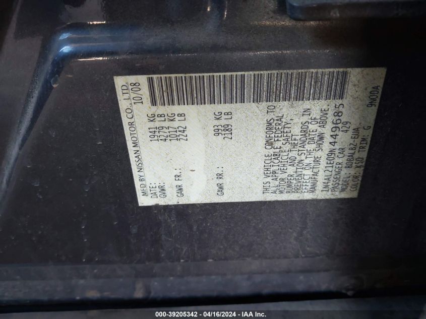 1N4AL21E09N449685 2009 Nissan Altima 2.5 S