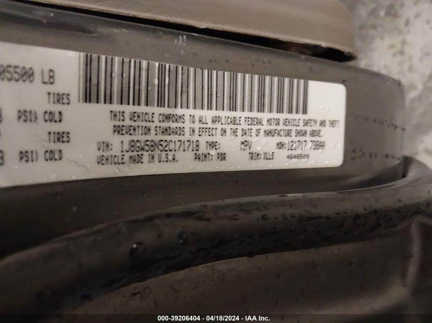 2002 Jeep Grand Cherokee Limited VIN: 1J8GW58N52C171718 Lot: 39206404