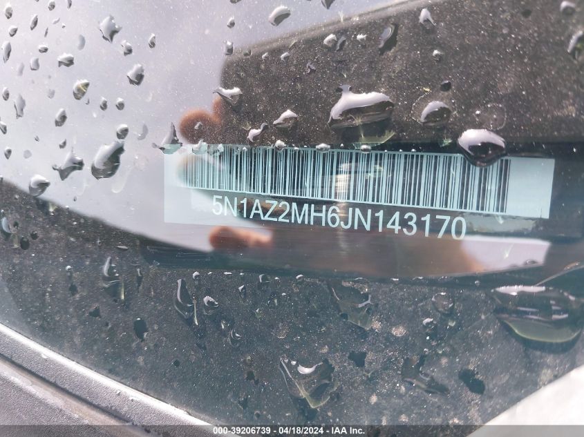 2018 Nissan Murano Sl VIN: 5N1AZ2MH6JN143170 Lot: 39206739