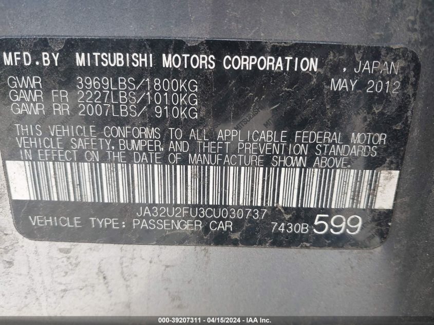 JA32U2FU3CU030737 | 2012 MITSUBISHI LANCER