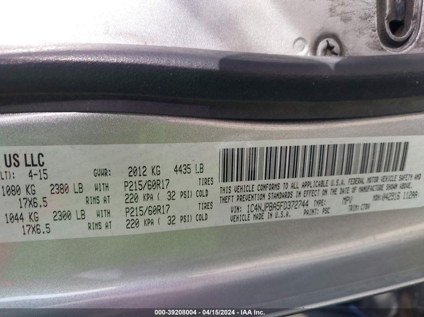 2015 JEEP PATRIOT ALTITUDE EDITION - 1C4NJPBA5FD372744