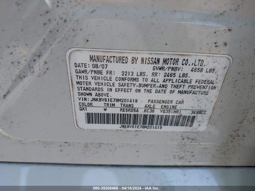 2008 Infiniti G35 Journey VIN: JNKBV61E78M201419 Lot: 39208468
