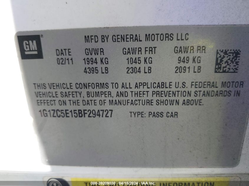 1G1ZC5E15BF294727 | 2011 CHEVROLET MALIBU