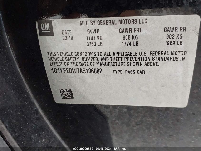 2010 Chevrolet Corvette VIN: 1G1YF2DW7A5106082 Lot: 50654994