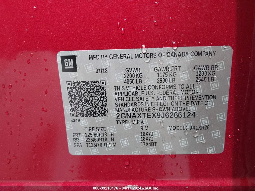 2018 CHEVROLET EQUINOX LT - 2GNAXTEX9J6266124