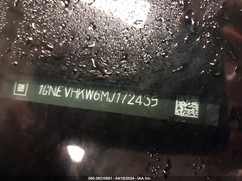 2021 Chevrolet Traverse Awd Lt Leather VIN: 1GNEVHKW6MJ172435 Lot: 39210681