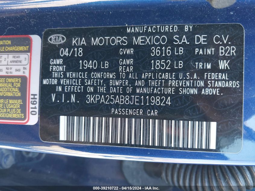 2018 KIA RIO S - 3KPA25AB8JE119824