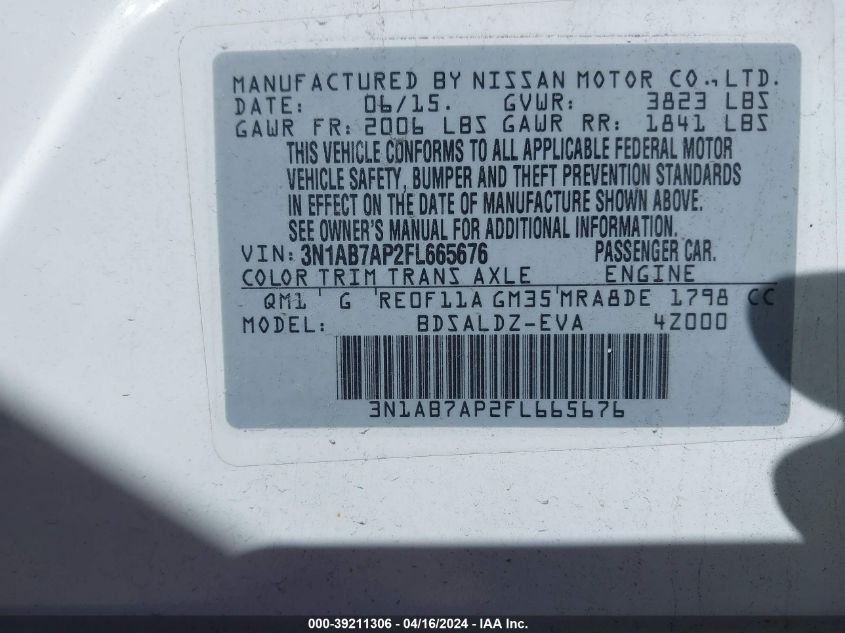 3N1AB7AP2FL665676 | 2015 NISSAN SENTRA