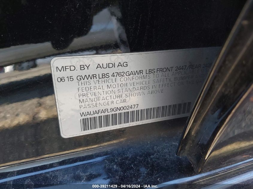 WAUAFAFL9GN002477 2016 Audi A4 2.0T Premium