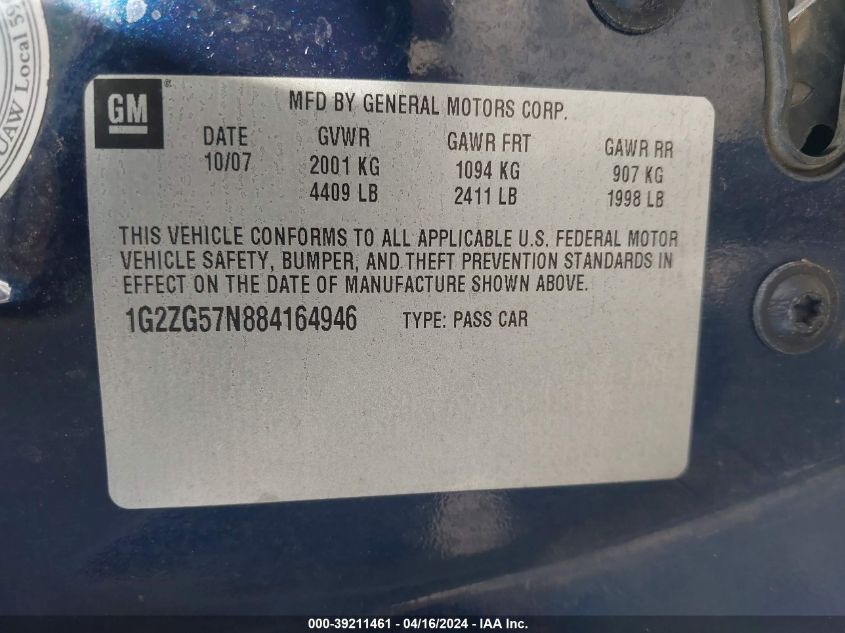 1G2ZG57N884164946 | 2008 PONTIAC G6