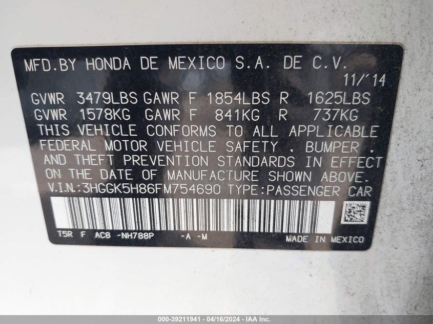 2015 HONDA FIT EX/EX-L - 3HGGK5H86FM754690