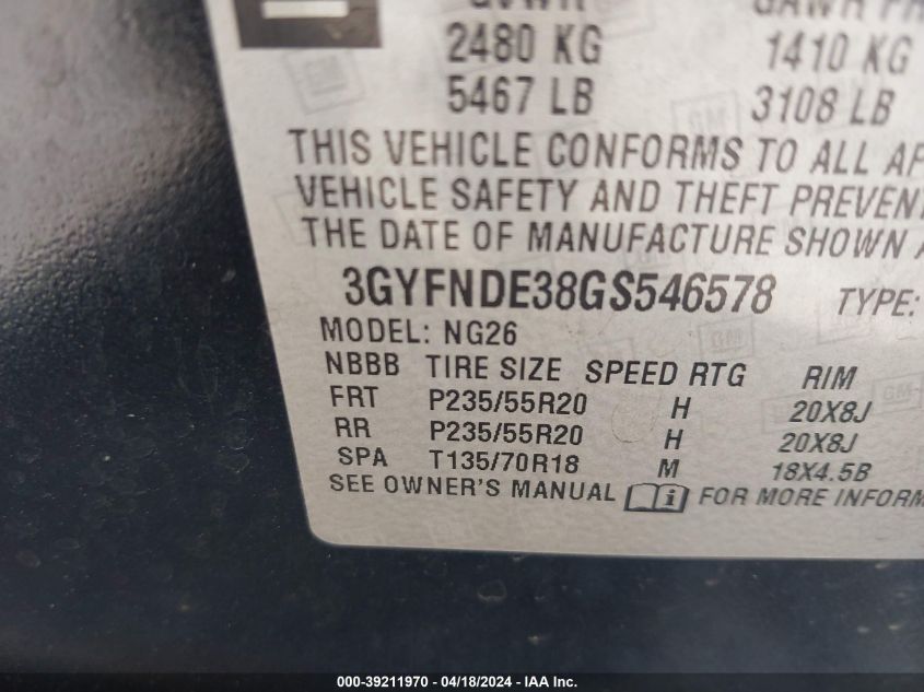 2016 Cadillac Srx Premium Collection VIN: 3GYFNDE38GS546578 Lot: 39211970