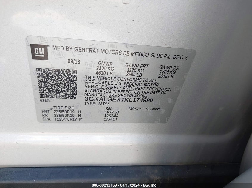 VIN 3GKALSEX7KL174980 2019 GMC TERRAIN DENALI
