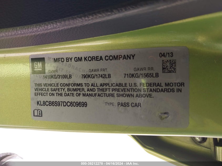 2013 CHEVROLET SPARK LS AUTO - KL8CB6S97DC609699