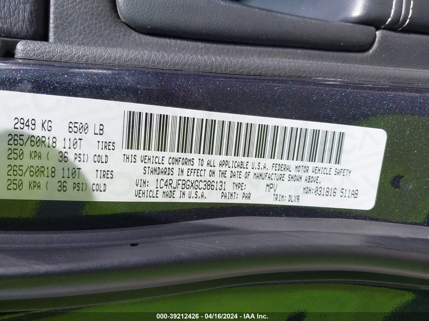 2016 JEEP GRAND CHEROKEE LIMITED - 1C4RJFBGXGC386131