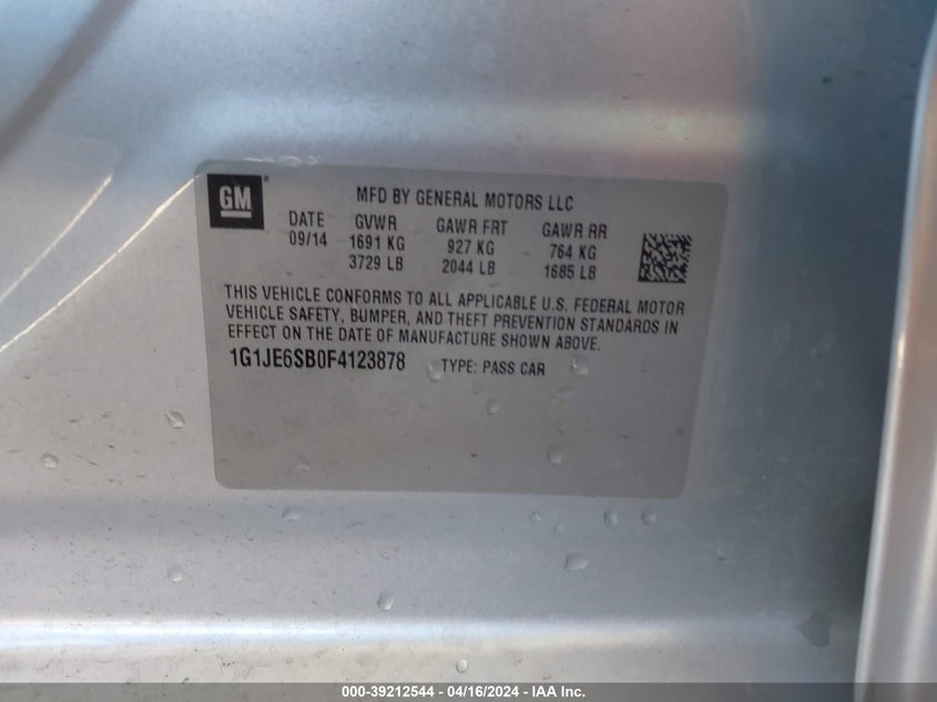 2015 CHEVROLET SONIC LTZ - 1G1JE6SB0F4123878