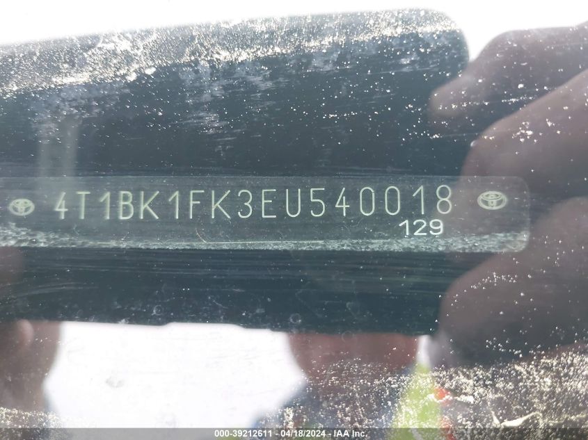 2014 Toyota Camry Xle V6 VIN: 4T1BK1FK3EU540018 Lot: 39212611