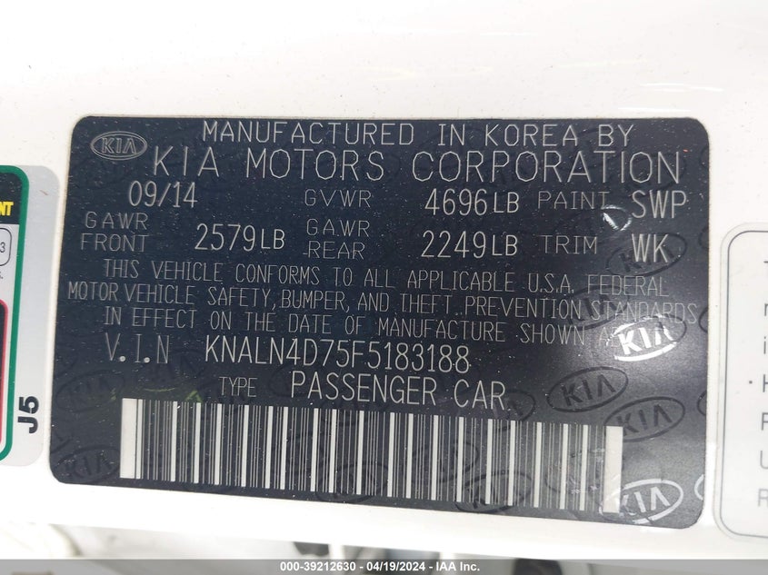 2015 KIA CADENZA PREMIUM KNALN4D75F5183188